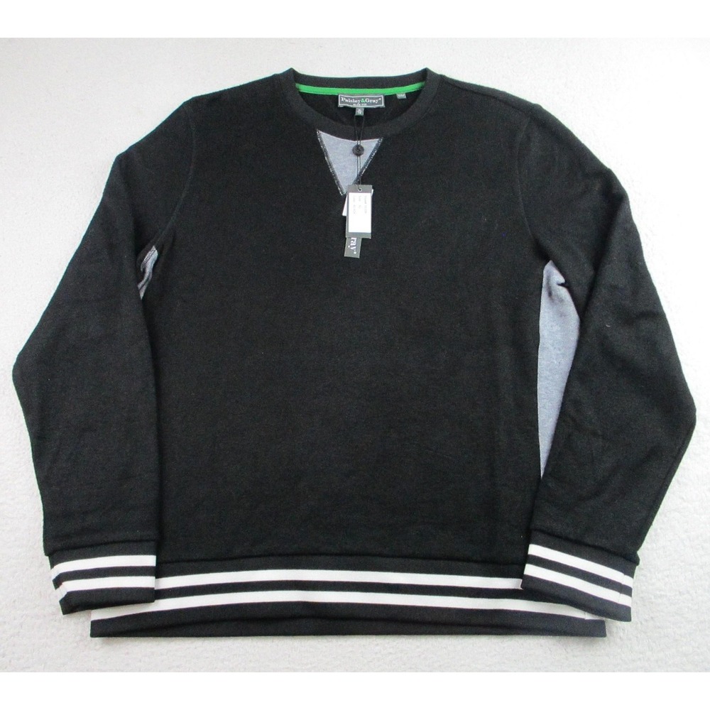 Paisley & Gray Sweater Mens XL Black Gray Slim Fit Crewneck Pullover Stripe Trim